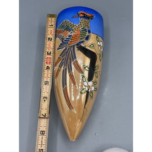 Vtg Hotta Yu Shoten Japan Lusterware Ceramic Wall Pocket Vase Hand Painted Bird - Picture 7 of 7